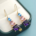 Fashion Purple Drop Earrings With Blue Pink Mixed Color Zircon, Elegant Medium Long Ear Jewelry view 3