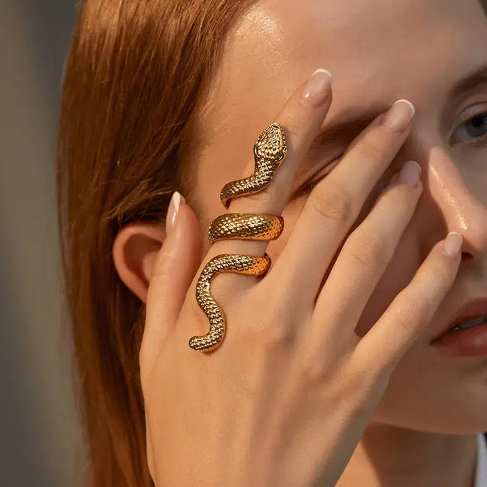 Long Cool Men's Snake Pattern Ring Punk Metal Animal Exaggerated Open Adjustable Ring