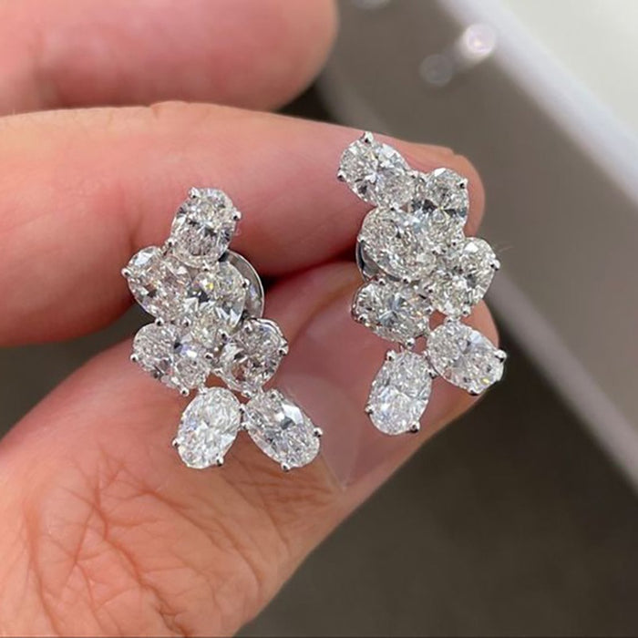 Korean Elegant Office Lady Oval Stud Earrings, Micro Pave Sparkling Zircon Ear Jewelry