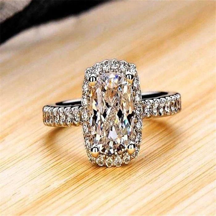 Creative Zircon Engagement Ring, European Geometric Rectangle Finger Ring For Cross Border