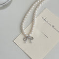 Minimalist Faux Pearl Bow Beaded Clavicle Necklace Elegant Designer Style Jewelry view 4