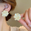 Fresh Acrylic Camellia Flower Stud Earrings Silver Needle Sweet Minimalist Earrings For Women view 3