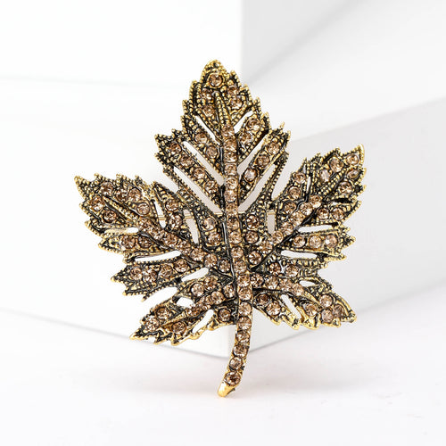 Alloy Rhinestone Maple Leaf Brooch Pin For Suits And Dresses
