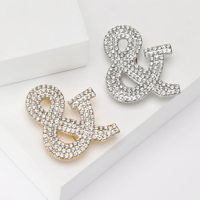 Alloy Rhinestone Letter Symbol Brooch Pin Blazer Coat Accessory