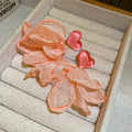 Korean Style Fabric Mesh Petal Heart Stud Earrings With Silver Needle For Spring Summer view 2