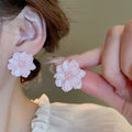 Silver Needle Flower Pearl Stud Earrings Korean Sweet Minimalist Fresh Everyday Office Jewelry view 2