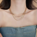 Real Gold Plated Copper Multi Layer Geometric Ring Choker Necklace For Women view 3