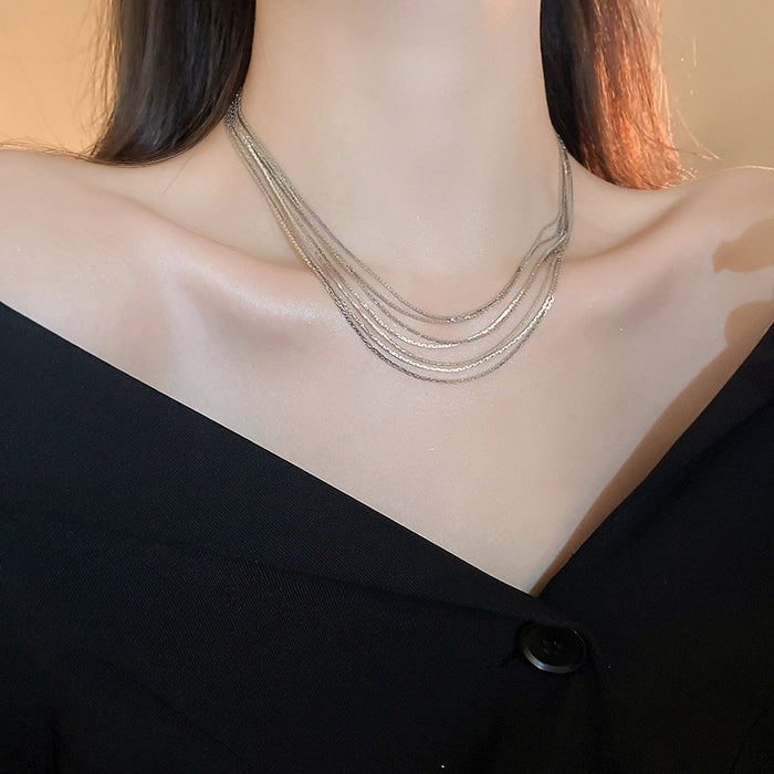Real Gold Plated Copper Multi Layer Geometric Ring Choker Necklace For Women