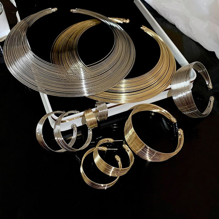 Alloy Geometric Multilayer Collarbone Necklace Jewelry Set For Women, European Statement Style