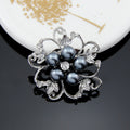 Black Silver Tone Pearl Floral Vine Crystal Pearl Look Six Designs Metal Brooch Pin view 2