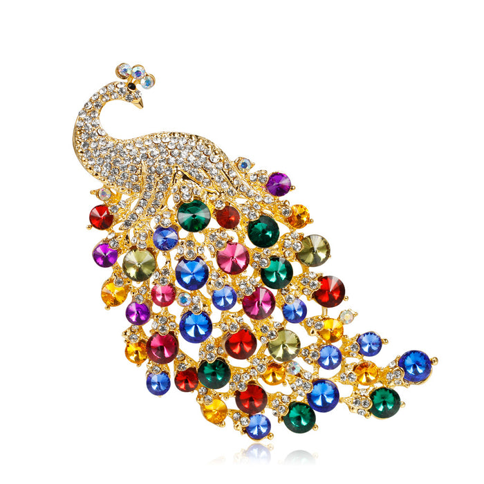 Blue Gold Tone Peacock Crystal Metal Brooch Pin for Jackets and Lapels