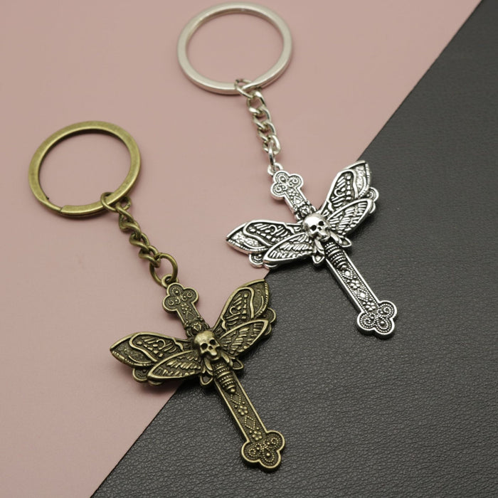 Zinc Alloy Minimal Moth Cross Keychain Gift Key Ring