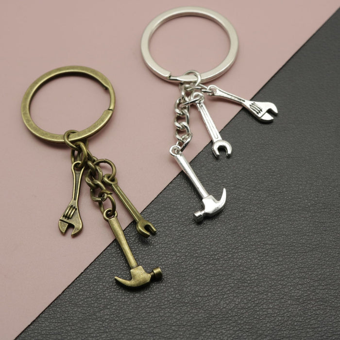 Zinc Alloy Axe Wrench Hammer Tool Keychain Vintage Gift