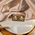 Elegant New Chinese Style Irregular Pleated Ginkgo Fan Alloy Rhinestone Pearl Stud Earrings view 3