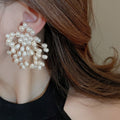 Elegant Faux Pearl Flower Firework Drop Earrings With Silver Needle French Vintage Geometric Design view 3