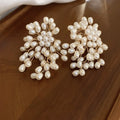Elegant Faux Pearl Flower Firework Drop Earrings With Silver Needle French Vintage Geometric Design view 2