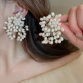 Elegant Faux Pearl Flower Firework Drop Earrings With Silver Needle French Vintage Geometric Design view 1