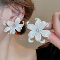 Minimalist Acrylic Flower Stud Earrings With Zircon Accents And Silver Needle For Office Wear view 1