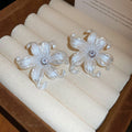 Minimalist Acrylic Flower Stud Earrings With Zircon Accents And Silver Needle For Office Wear view 4