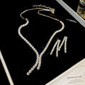 Copper Zircon Geometric Tassel Necklace Earrings Jewelry Set, Minimalist Luxury Clavicle Chain view 1