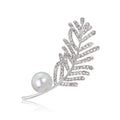 Silver Tone Leaf Crystal Pearl Look Metal Brooch Pin view 1