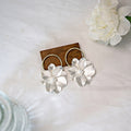 Elegant Metal Flower Pearl Drop Earrings For Women, Gold Circle Geometric Statement Stud Earrings view 2