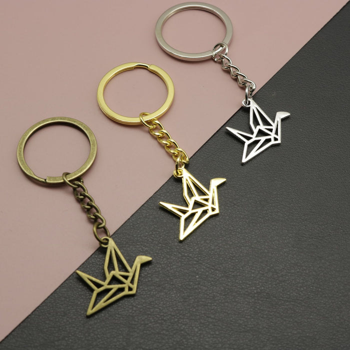 Zinc Alloy Origami Crane Keychain For Bag Charm Gift