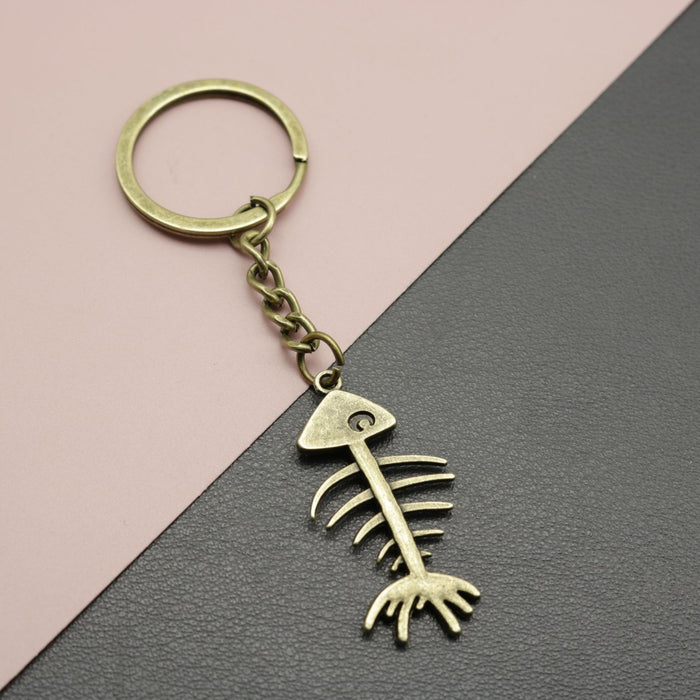 Metal Simple Fishbone Keychain Bag Charm Gift