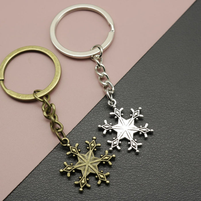 Metal Minimalist Snowflake Keychain Bag Charm Gift Key Ring