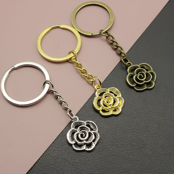 Metal Simple Rose Flower Keychain For Romantic Bag Charm