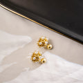 Vintage Matte Gold Alloy Flower Pearl Stud Drop Detachable Two-Way Elegant French Style Earrings view 3