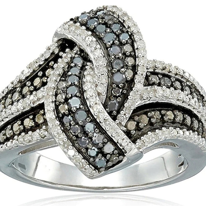Two Tone Elegant Zircon Inlaid Ring For Women, Sparkling Swing Arm Design Finger Jewelry