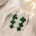 Green Glitter Shamrock Clover Acrylic Drop Dangle Earrings For St Patrick's Day Lucky Flower Earrings view 4
