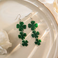 Green Glitter Shamrock Clover Acrylic Drop Dangle Earrings For St Patrick's Day Lucky Flower Earrings view 3