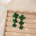 Green Glitter Shamrock Clover Acrylic Drop Dangle Earrings For St Patrick's Day Lucky Flower Earrings view 2