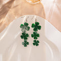 Green Glitter Shamrock Clover Acrylic Drop Dangle Earrings For St Patrick's Day Lucky Flower Earrings view 1