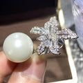 New Inlaid Faux Pearl Flower Starfish Open Adjustable Fashion Ring For Women view 2