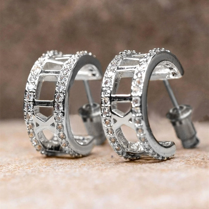 Unisex Versatile X Letter Earrings Korean Micro Pave Hollow Design Fashion Ear Jewelry