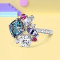 Multicolor Gemstone Inlaid Square Princess Ring, Zircon Faux Diamond Engagement Jewelry view 2