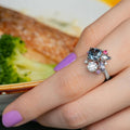 Multicolor Gemstone Inlaid Square Princess Ring, Zircon Faux Diamond Engagement Jewelry view 3