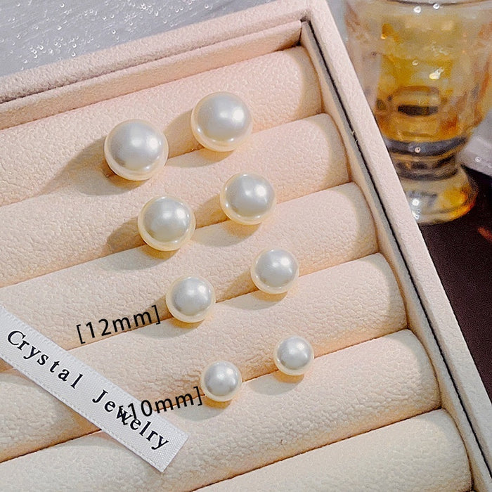 Elegant Korean Oval Faux Pearl Studs With Silver Pin Gentle Versatile Women Earrings