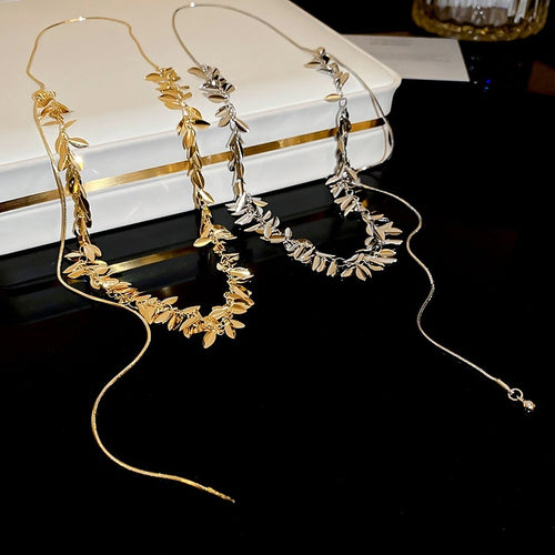 Luxe Alloy Wheat Ear Sequin Tassel Choker Necklace For Women Geometric Minimalist Clavicle Chain