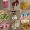 Sweet Fabric Flower Drop Earrings With Sterling Silver Pins, Korean Vacation Style Jewelry view 1