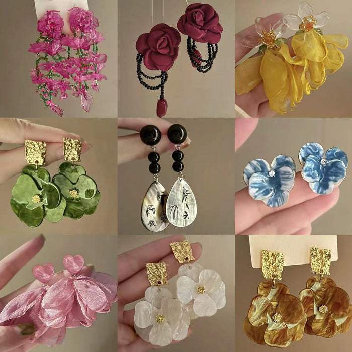 Sweet Fabric Flower Drop Earrings With Sterling Silver Pins, Korean Vacation Style Jewelry