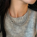 French Vintage Double Layer Geometric Faux Pearl Zircon Beaded Collarbone Necklace view 3