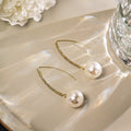 Elegant Gold Alloy Rhinestone Curved Ear Hook Threader Long Tassel Pearl And Red Bead Drop Earrings view 4