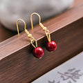 Vintage Ethnic Cinnabar Red Bead Pearl Jewelry Set Handmade Necklace Bracelet Drop Earrings view 3
