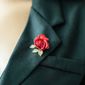 Elegant Red Rose Flower Brooch For Women, Rhinestone Camellia Suit Clothing Accessory Pin view 3