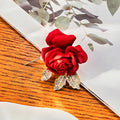Elegant Red Rose Flower Brooch For Women, Rhinestone Camellia Suit Clothing Accessory Pin view 1