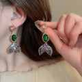 Alloy Goldfish Mermaid Tail Rhinestone Stud Earrings Chic Vintage Statement Jewelry view 2
